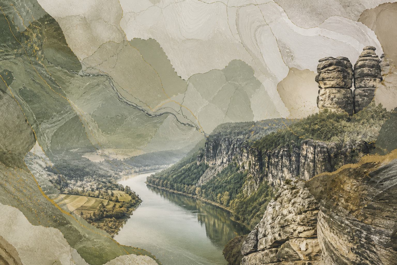 Kartografische Darstellung von Elbetal und Sandsteinformen